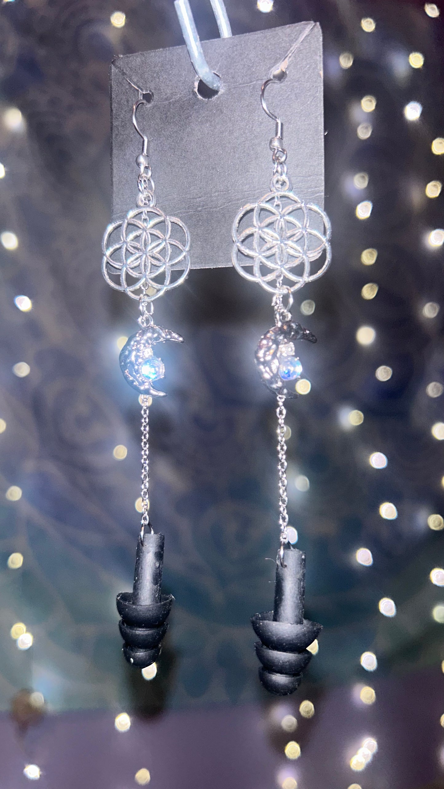 Flower of Life & Moon Earplug Earrings π