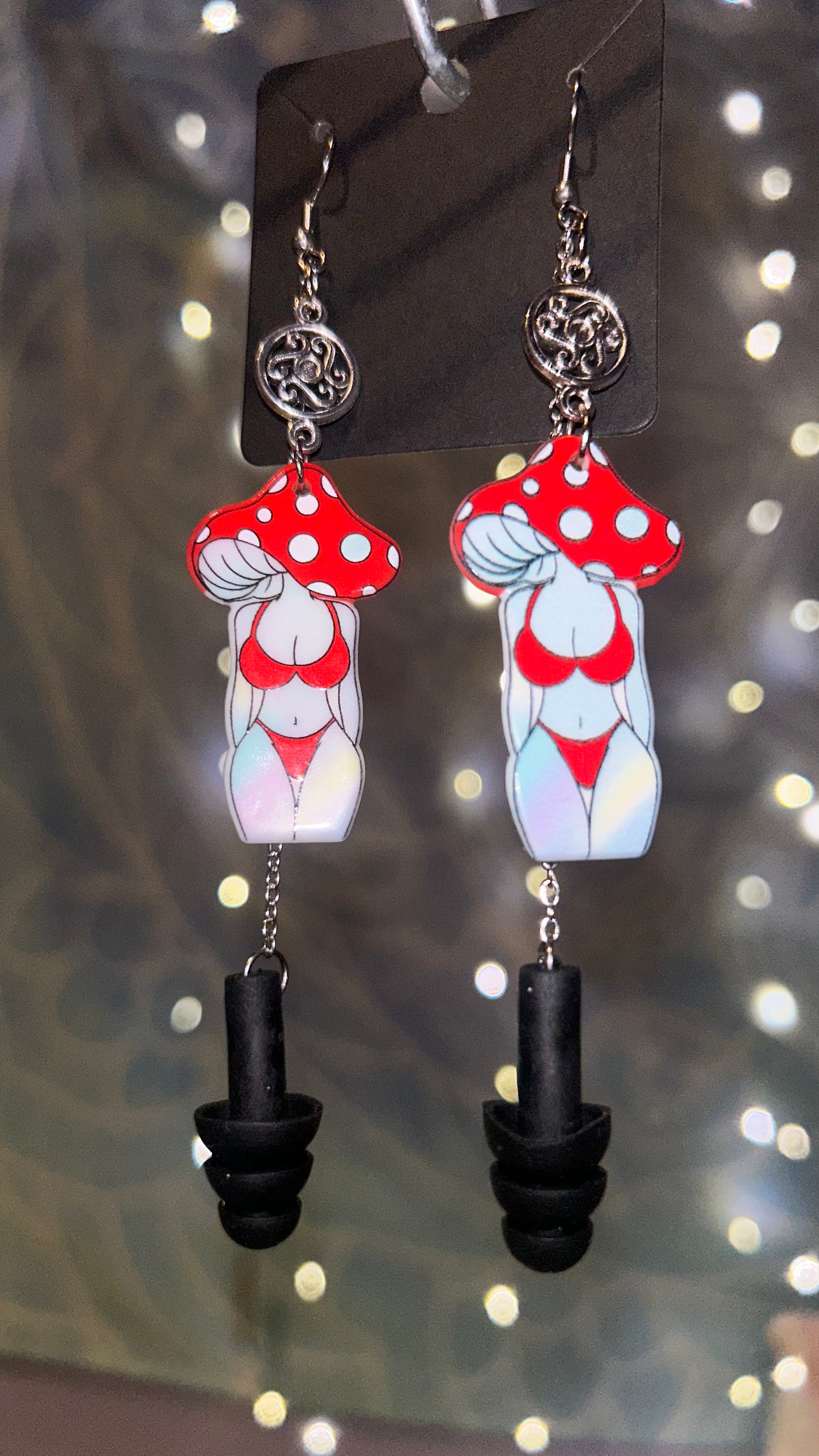 Red Mushroom Lady Earplug Earrings πβ¨