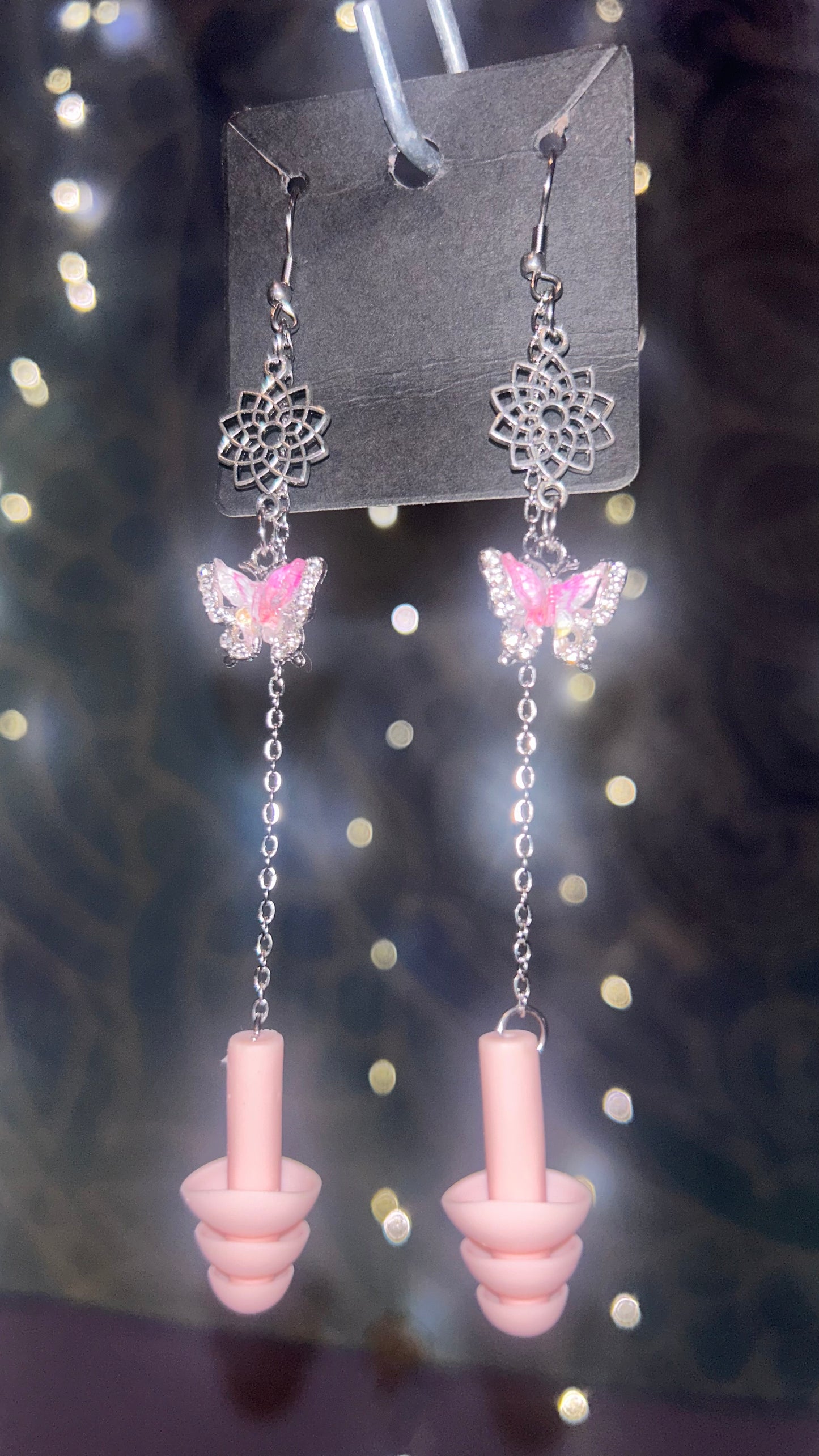 Pink Starburst Earplug Earrings 🦋