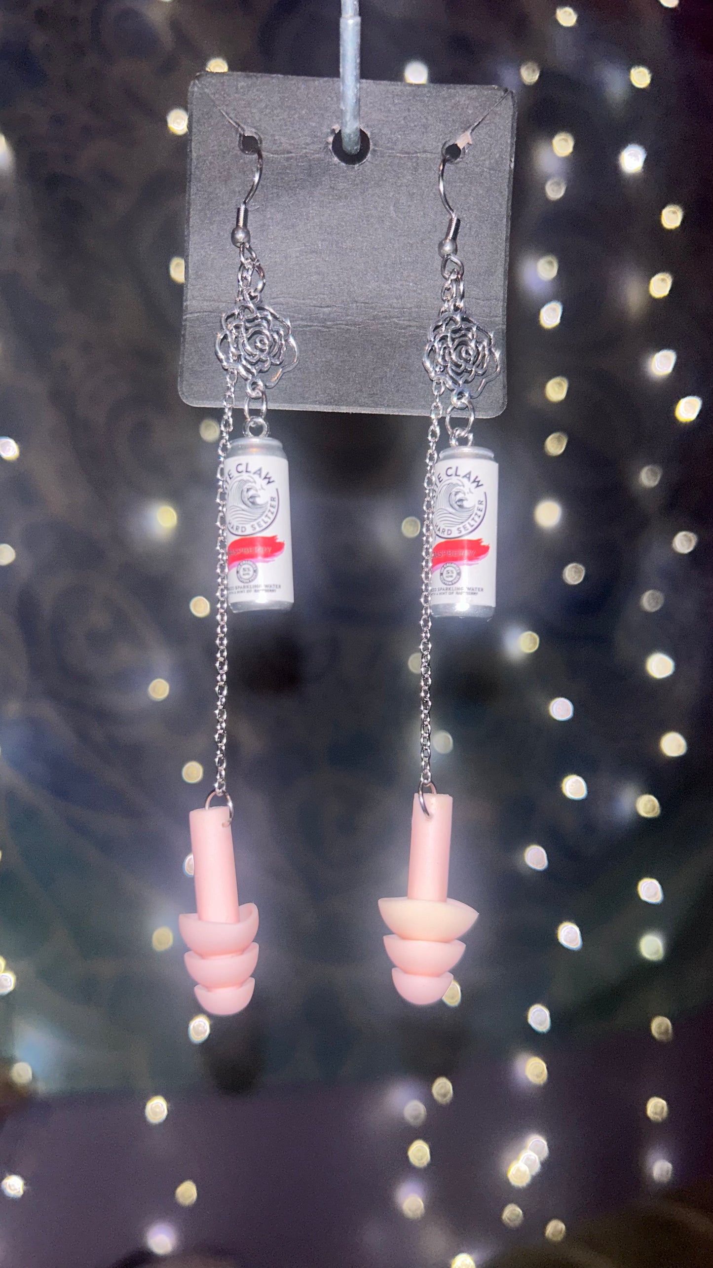 Rose & White Claw Earplug Earrings 🍾