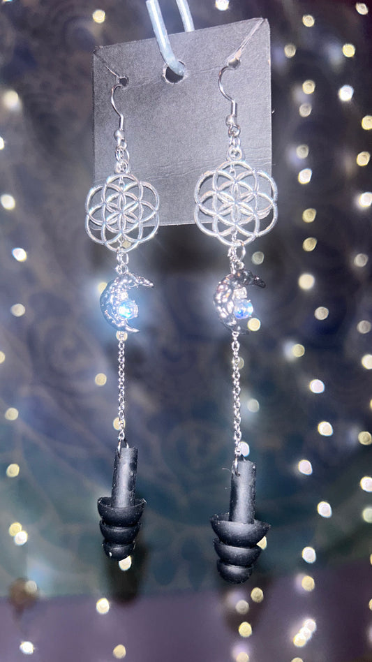 Flower of Life & Moon Earplug Earrings 🌙