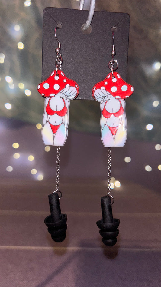 Red Mushroom Lady Earplug Earrings 🍄💃