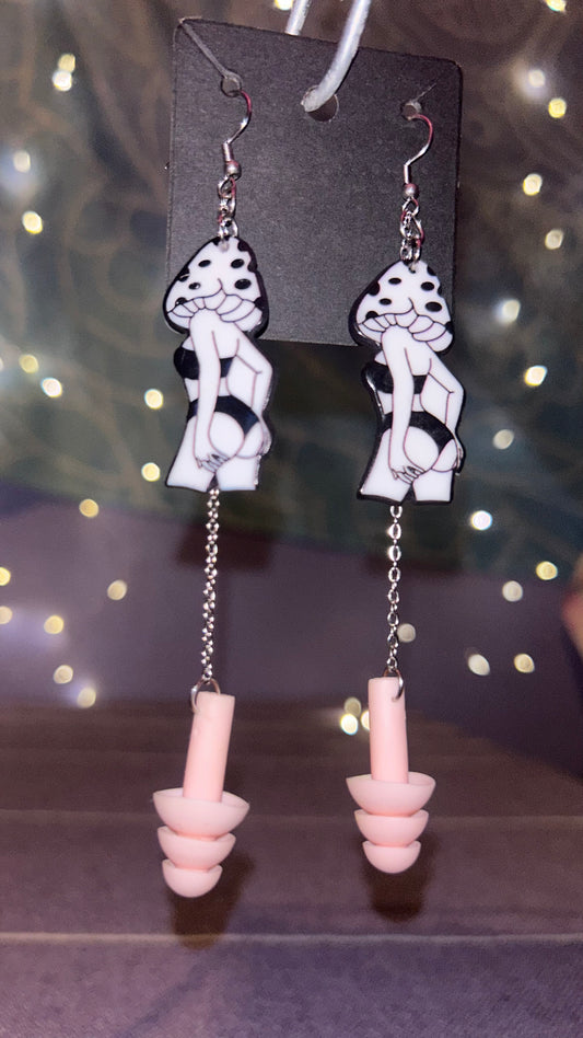 B&W Mushroom Lady EarPlug Earrings 🖤💭