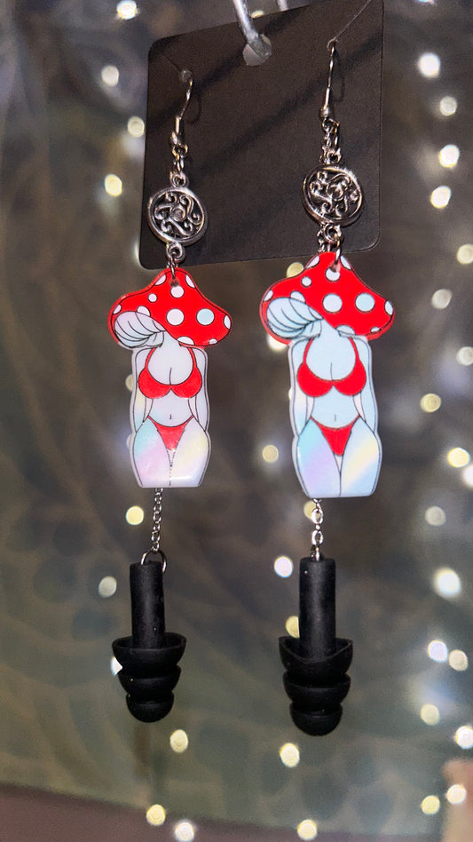 Red Mushroom Lady Earplug Earrings 🍄✨