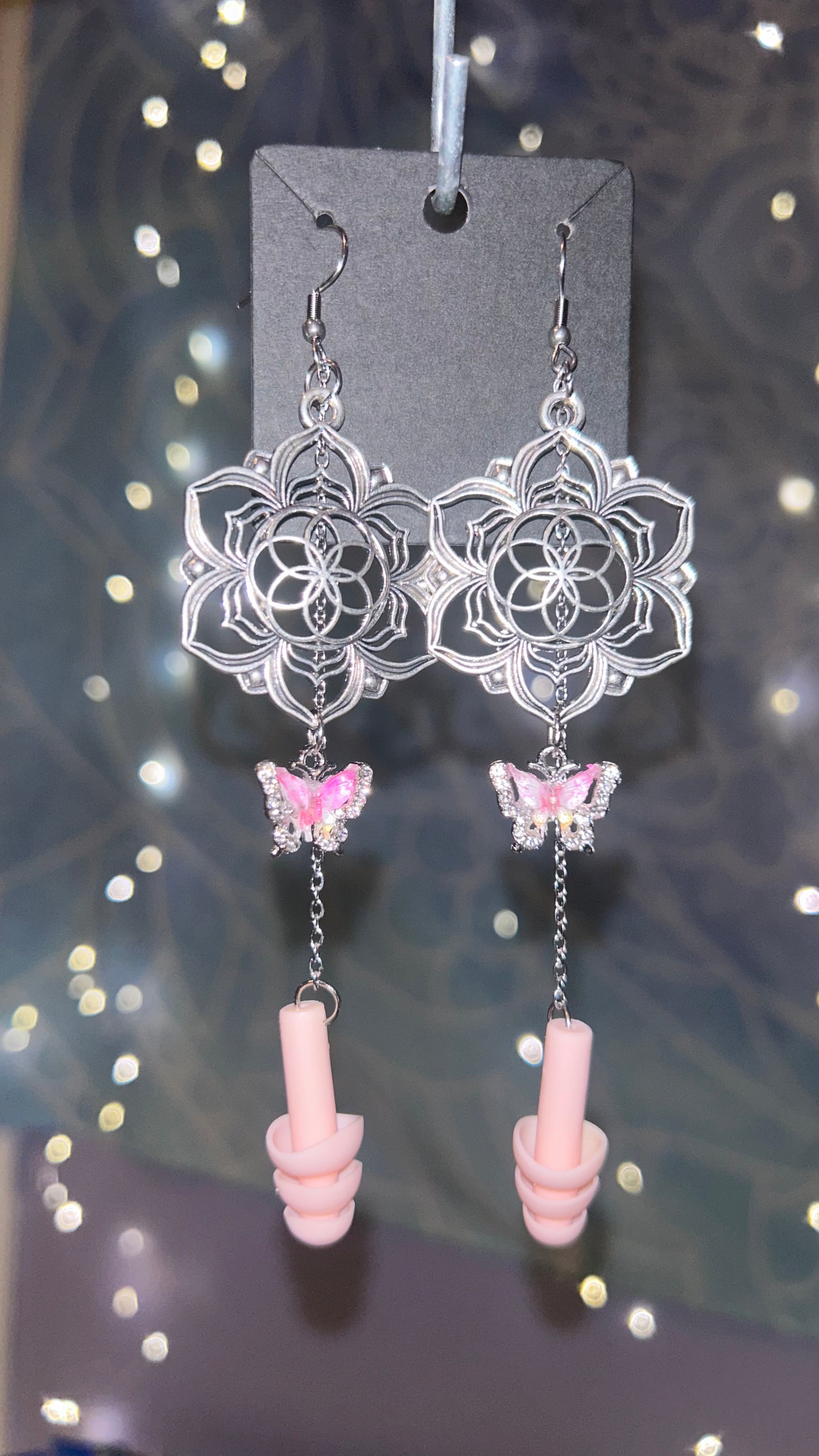 Pink Butterfly Flower Earplug Earrings 🦋